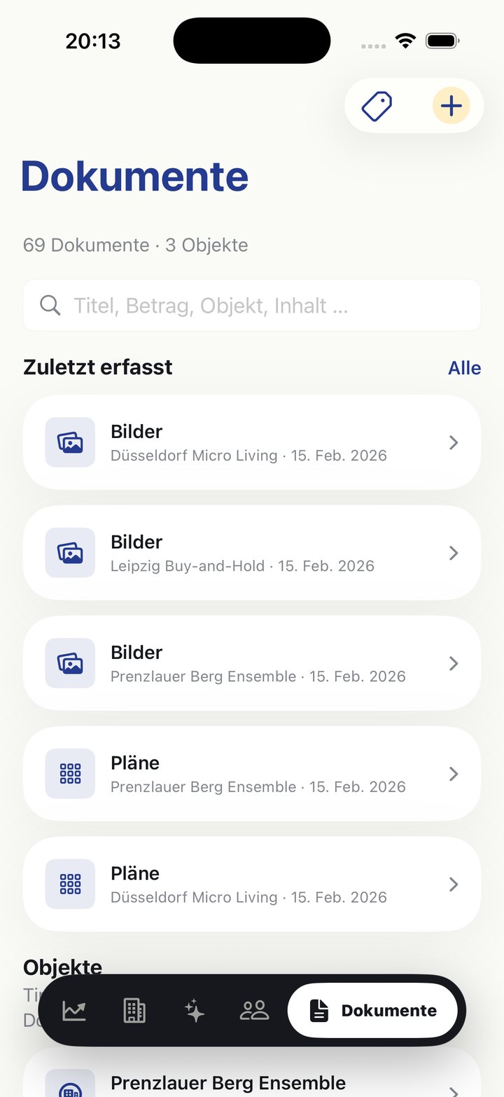 Immofile Dokumente, nach Objekt sortiert