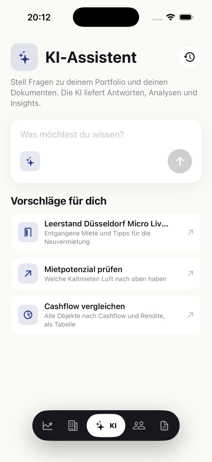 Immofile KI-Assistent mit Vorschlägen